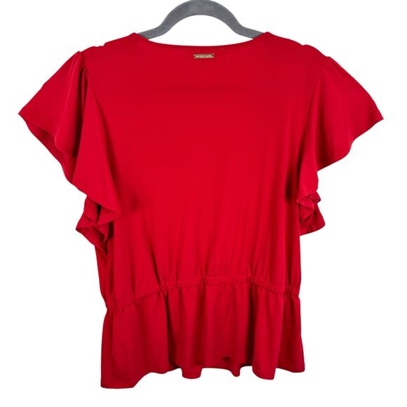 Michael Kors Red Short Flutter Sleeve V-Neck Stretchy Lightweight Blouse Size M - Picture 2 of 6